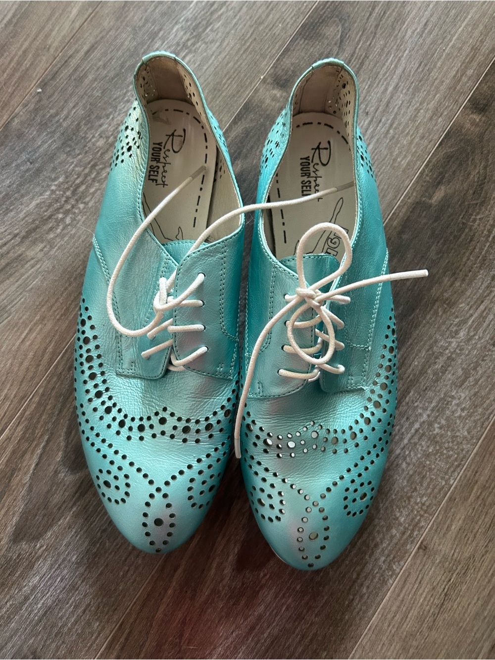 Teal Perforated Lace-Up Women's Oxford Boots